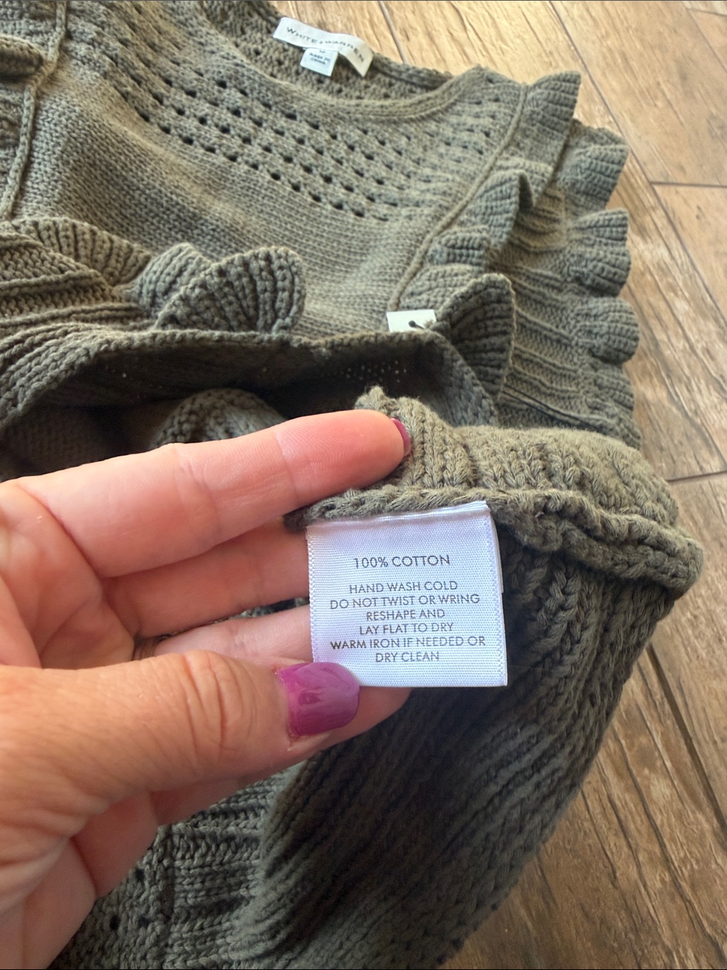 White + Warren Ruffle Sleeveless Knit Top Olive Green Medium Nwt — image 4 of 5